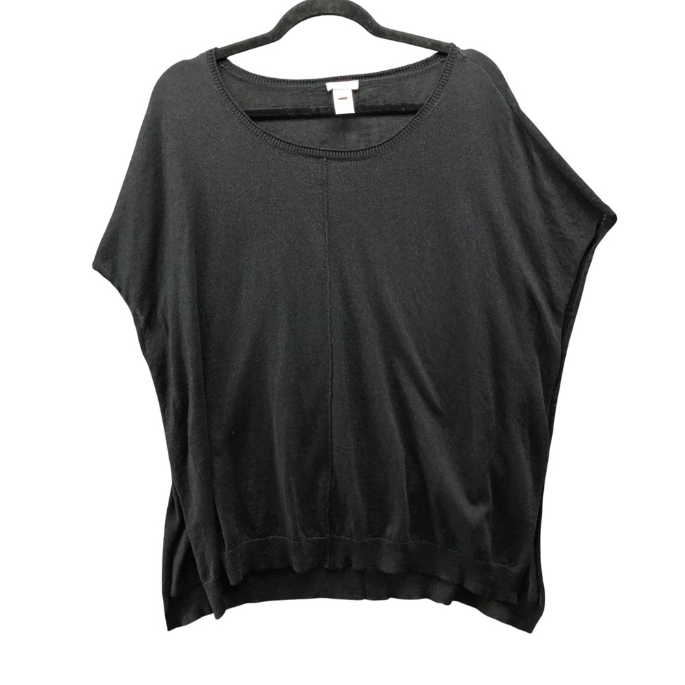 J Jill Linen Blend Knit Poncho Top Womens XS/S Black Short Dolman Sleeve